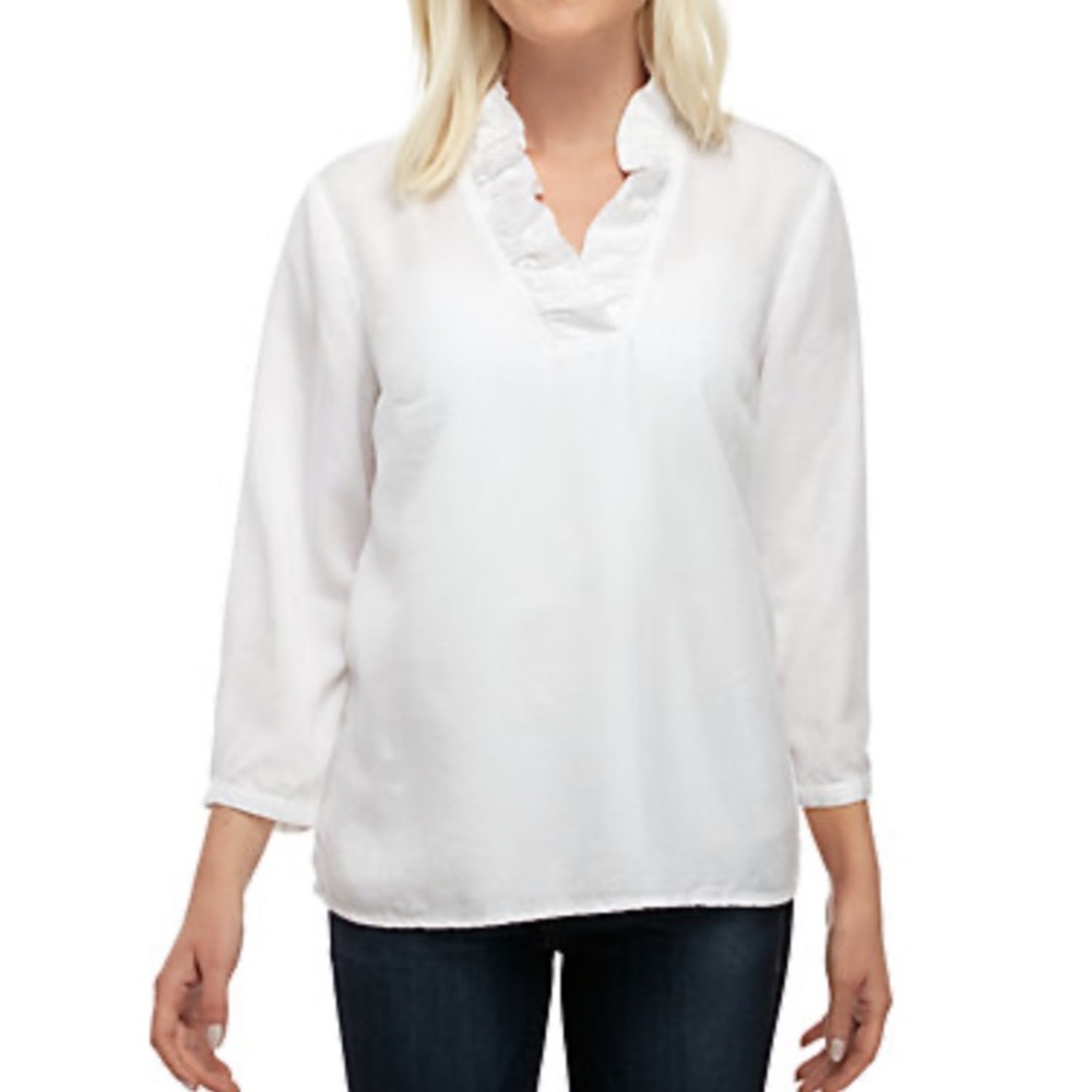 Crown & Ivy White Ruffle Neck Top